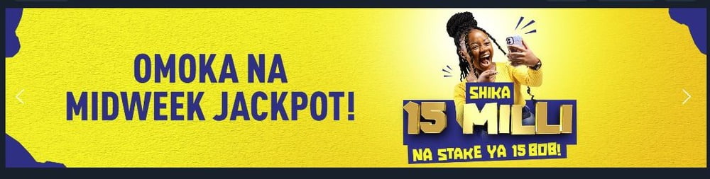 A banner with information about the Betika Midweek Jackpot