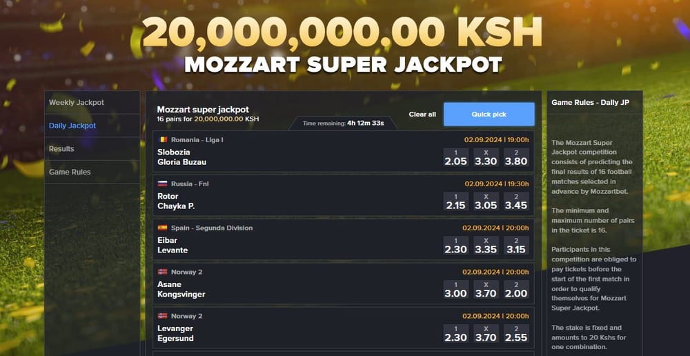 A banner with information about the Mozzart Super Daily Jackpot